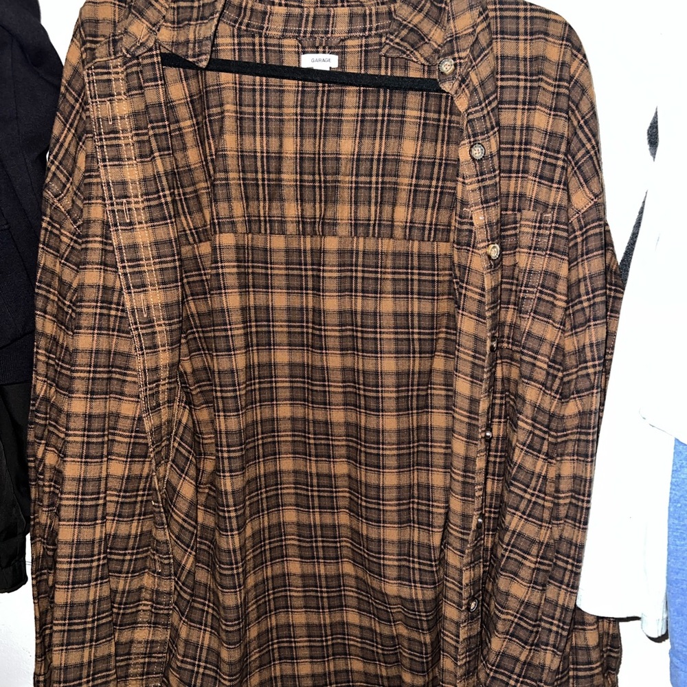 Garage Tan and Brown Plaid Shirt
